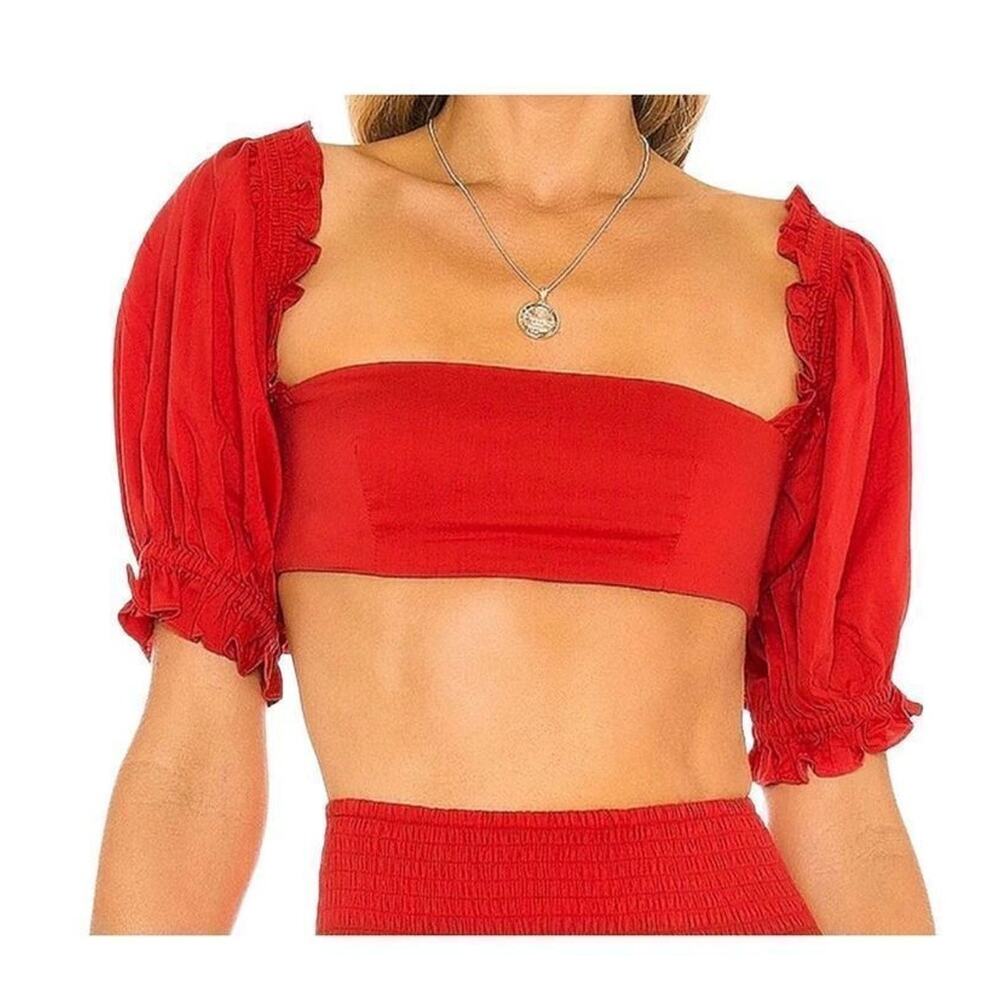 WeWoreWhat Womens Y2K Solid Obe Ruby‎ Coco Crop Top Blouse Medium New